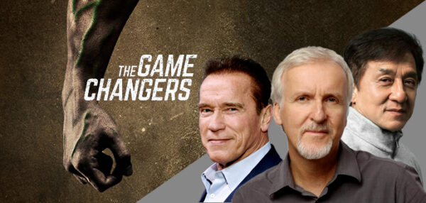 l'affiche du film netflix game changers avec Arnold Schwarzenegger et Jackie Chan et co-produit par James Cameron